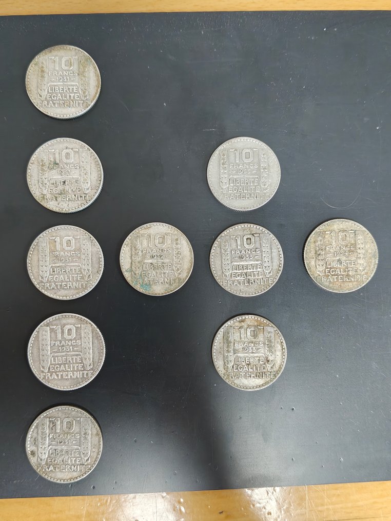 Frankrijk. 10 Francs 1931/1934 Turin (lot de 10 monnaies en argent)  (Zonder minimumprijs) #1.0