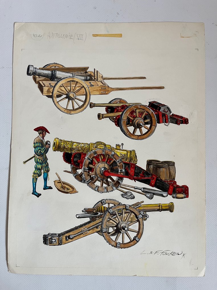 Funcken, Fred & Liliane - 1 Original colour drawing - L'Uniforme et les armes - L'artillerie - 1969 #1.0
