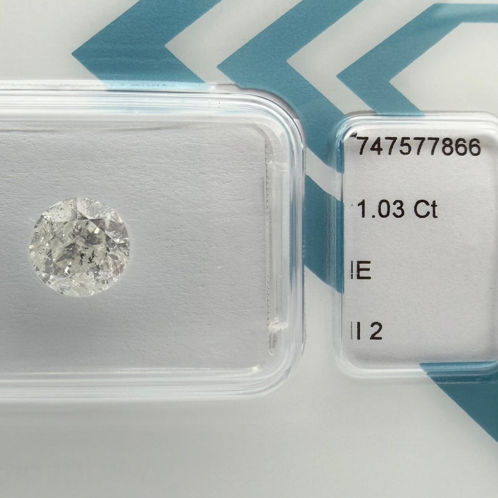 Fără preț de rezervă - 1 pcs Diamant  (Natural)  - 1.03 ct - Rotund - E - I2 - IGI (Institutul gemologic internațional) #1.0