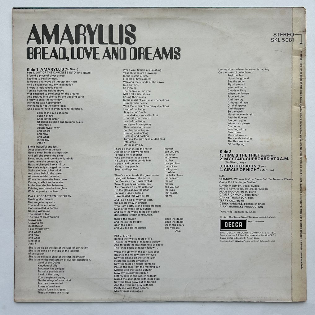 Amaryllis - Bread, Love and Dreams (1st pressing!) - Μονός δίσκος βινυλίου - 1971 #1.0