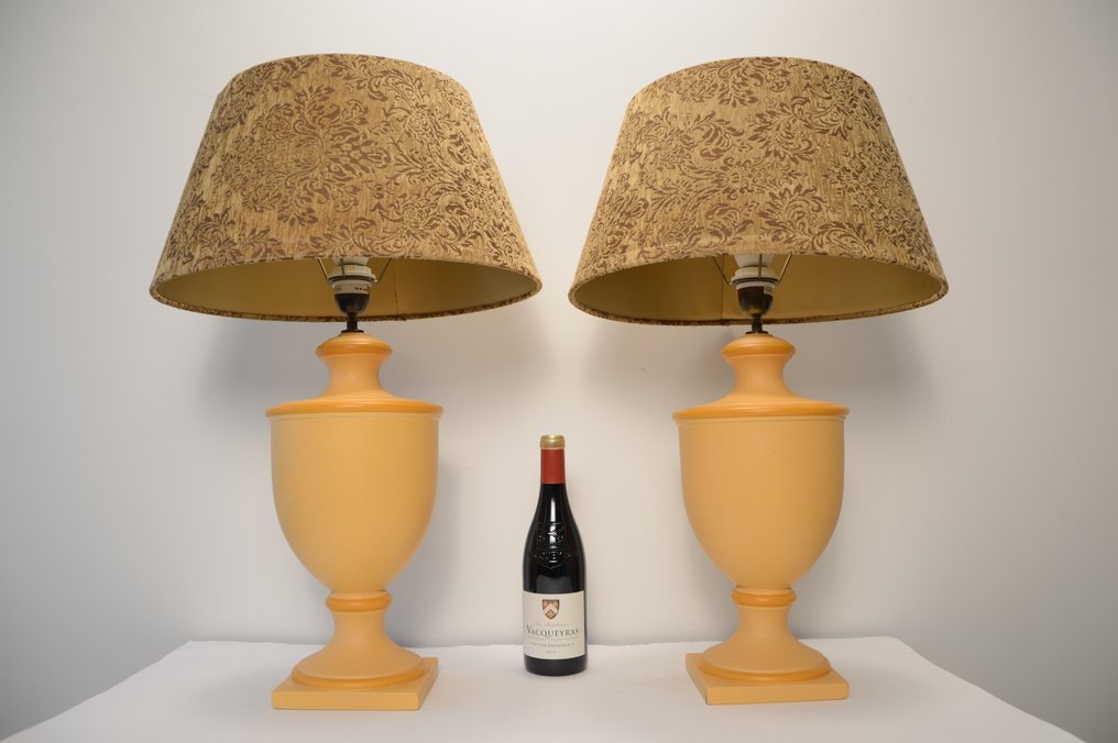 Kostka - Επιτραπέζιο φωτιστικό - Κεραμικό, Λινό, Βελούδο - Ένα ζευγάρι μεγάλες επιτραπέζιες λάμπες. #4.3