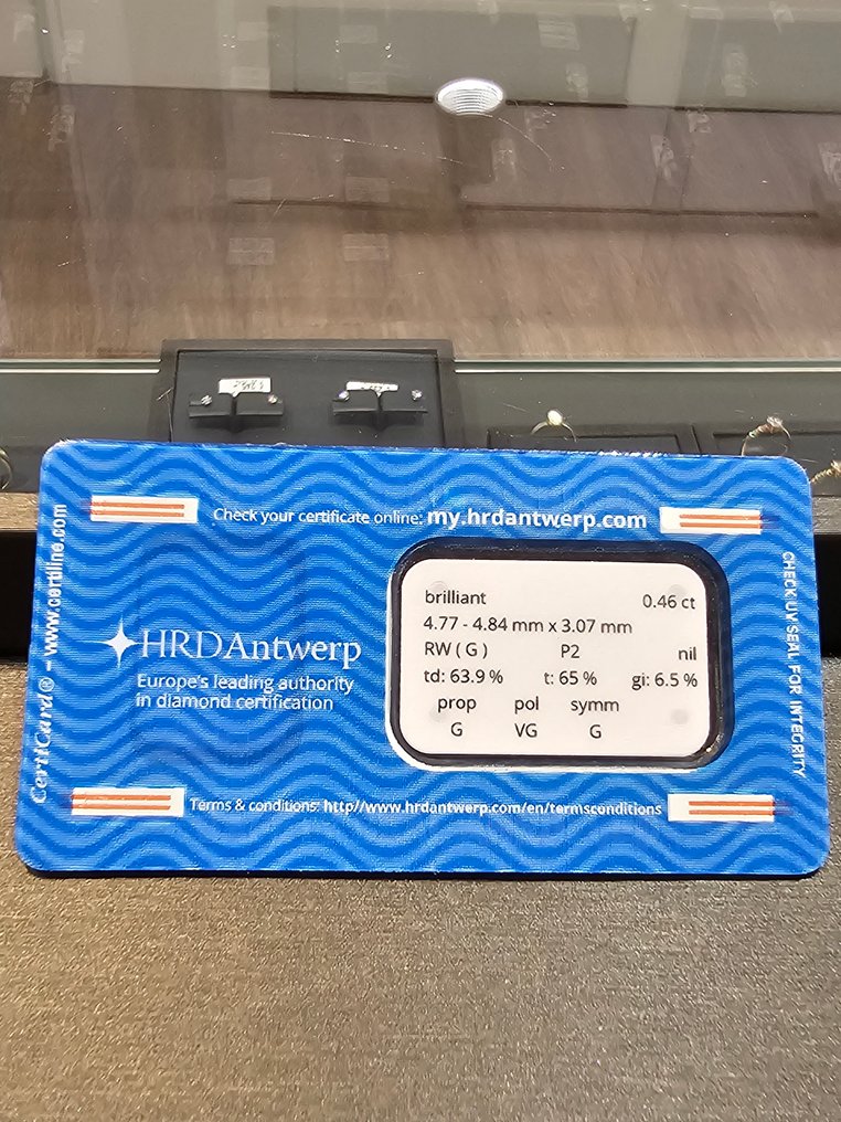 Ei pohjahintaa - 1 pcs Timantti  (Luonnollinen)  - 0.46 ct - Pyöreä - G - I2 - HRD Antwerpen #1.0