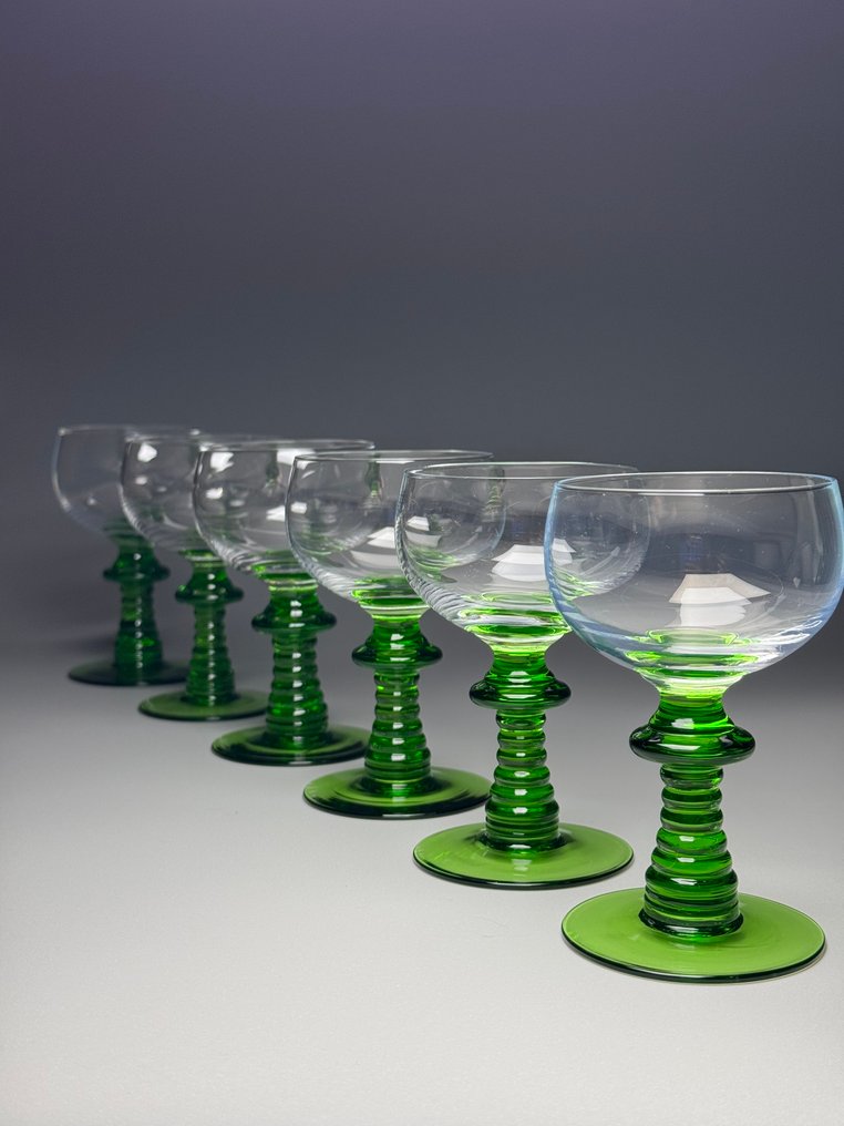 Verrière Doyen - Drinking set for 6 (6) - ART DECO - Uranium glass - Ouraline #2.1