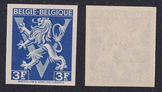 Belgio 1944 - ONGETAND Leone araldico con grande 'V', stampa errata, colore diverso - raro - tiratura di 1 foglio - OBP 686A #1.0