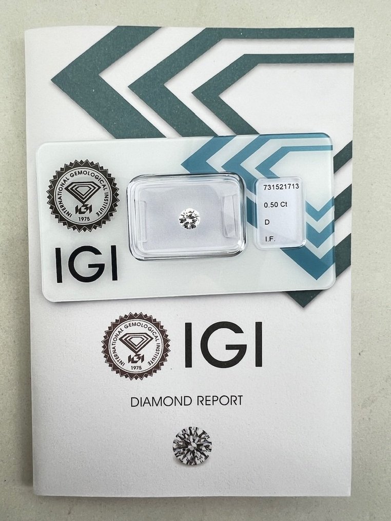 1 pcs Διαμάντι  (Φυσικό)  - 0.50 ct - Στρογγυλό - D (άχρωμο) - IF - International Gemological Institute (IGI) #3.2
