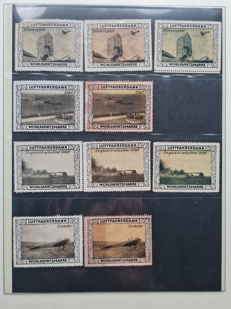 德国 1914 - Luftfahrerdank — 包含129枚以齐柏林飞艇和飞机为主题的慈善海报邮票的收藏 #3.2