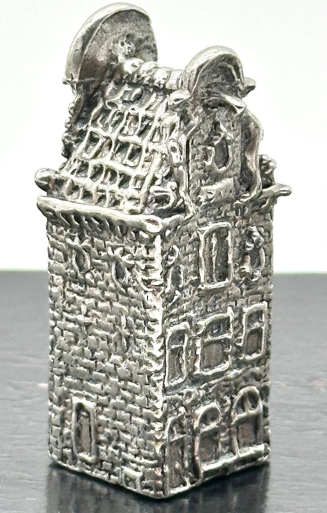 No reserve-Rondom gedetailleerd bewerkt zilveren miniatuur Amsterdams Grachtenpand - Miniaturowa figurka - Zeer gedetailleerd - Srebro pr. 925 #3.2