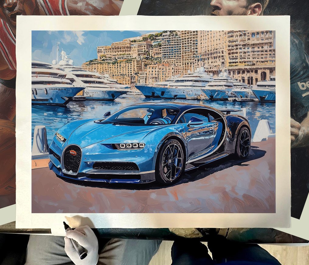 Canvas Fit - Alberto Ricardo - Bugatti Chiron — Lujo azul frente al puerto de Mónaco #2.1