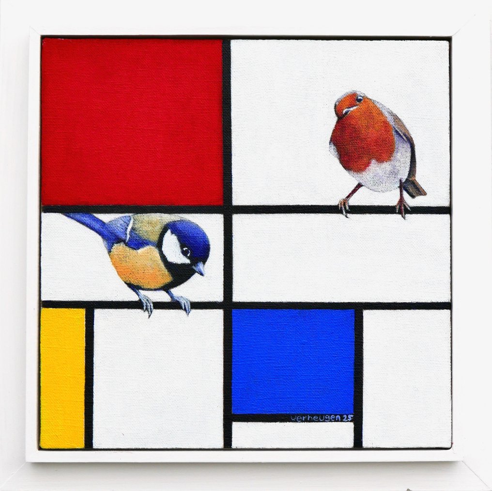 Jos Verheugen - Free after Mondrian, with Robin and Great Tit (M1090) #1.0