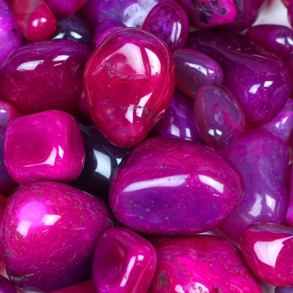 Χωρίς αποθεματικό - Ζωηρό ροζ αχάτης - Λειασμένες πέτρες - XL Χονδρική Ποσότητα- 2 kg #3.2