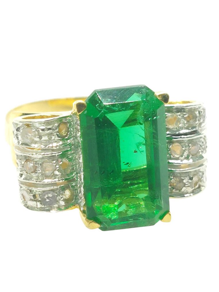 没有保留价 - 戒指 - 9 kt. 银, 黄金 祖母绿 - 钻石 #3.2