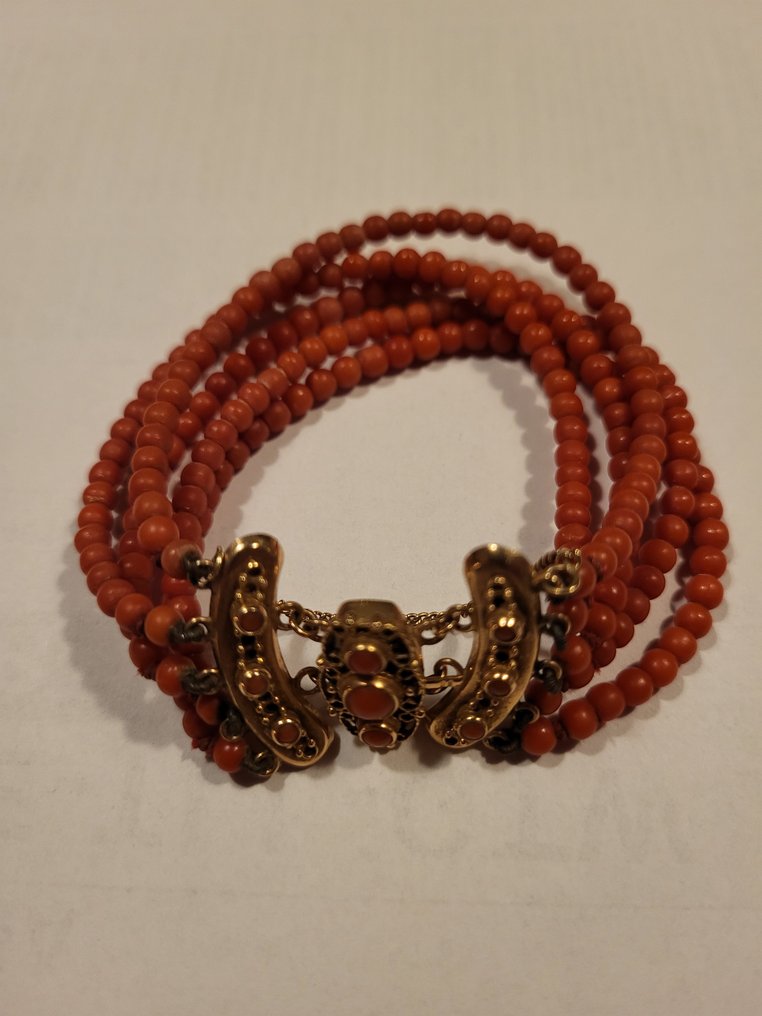 沒有保留價 - 串珠手鏈 金镀金 紅珊瑚 - 紅珊瑚 #1.0