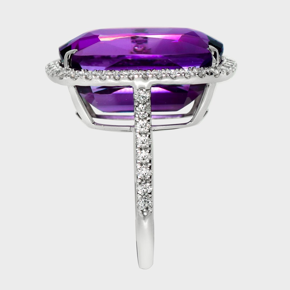 No reserve price - Ring - 14 kt. White gold, HRD 17.76 ct Intense Violet -  18.65ct. tw. Amethyst - Diamond #4.3