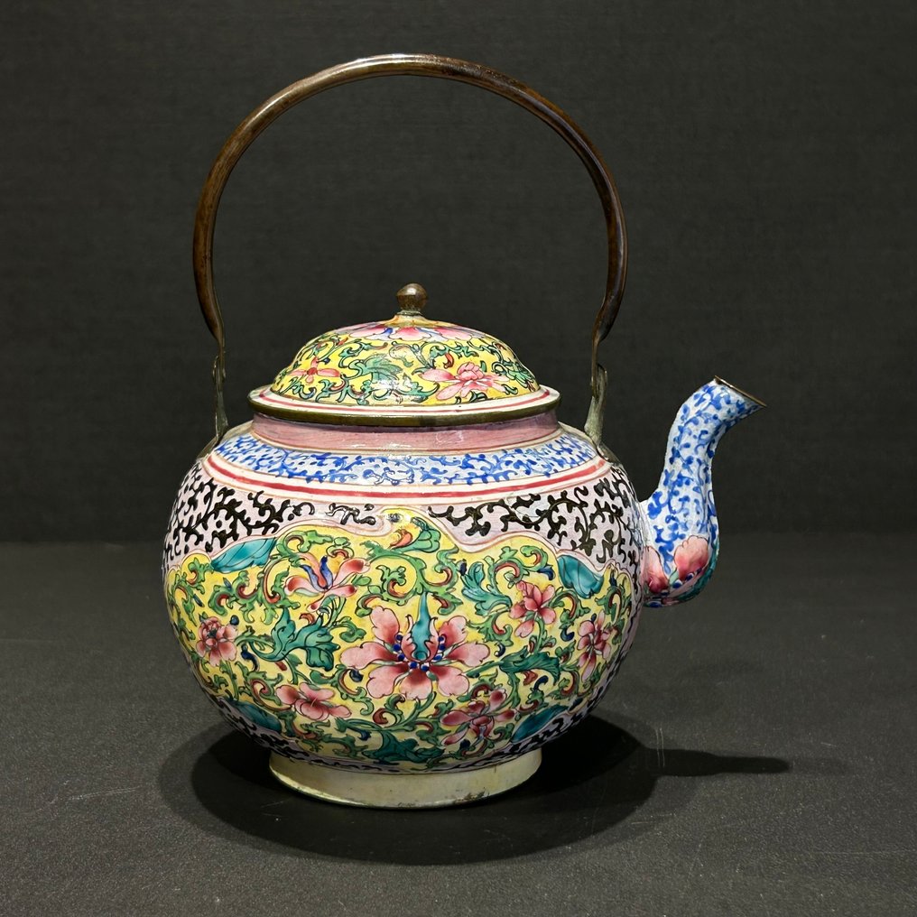 花瓶 - 搪瓷, 黄铜色 - 中国 - Qianlong (1736-1795) - 18世纪珐琅茶具套装  (没有保留价) #4.3
