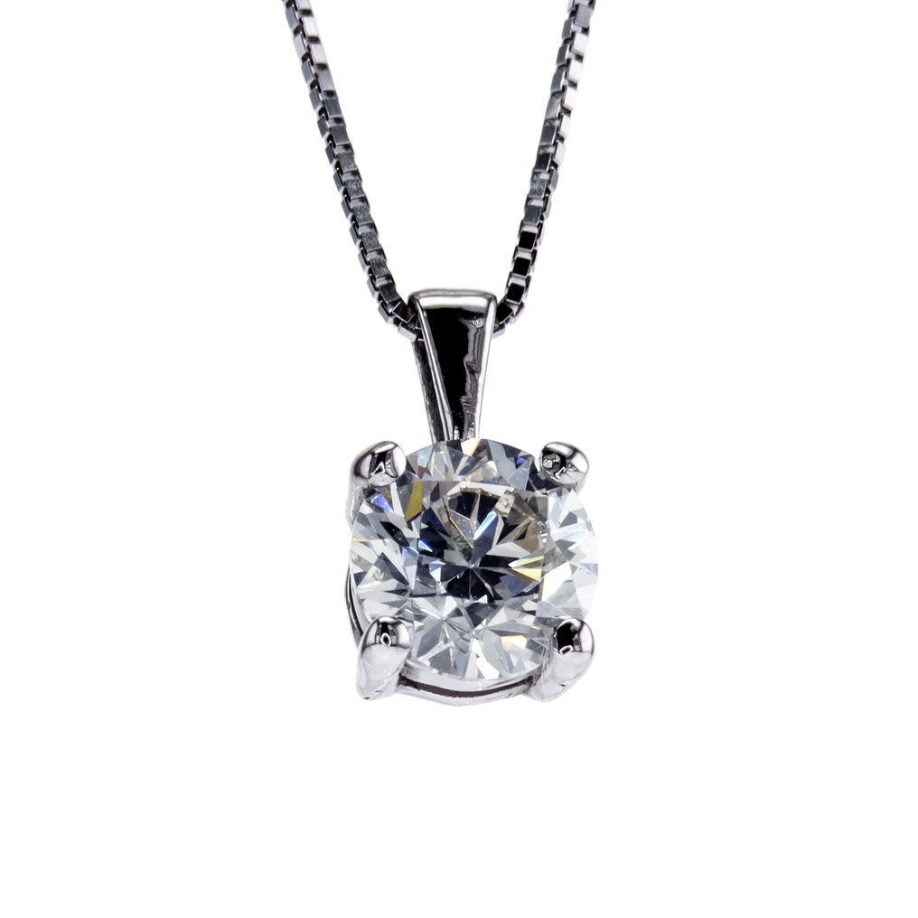 χωρίς τιμή ασφαλείας - Κολιέ - 14 καράτια Λευκός χρυσός -  0.96ct. tw. Διαμάντι (Φυσικό) #1.0