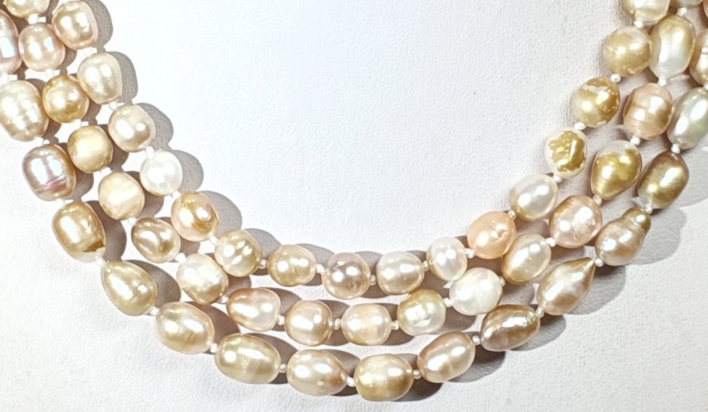 金色珍珠 - 自然色 - 圣洁荣耀与纯洁 - 925银镀金 - 项链 #1.0