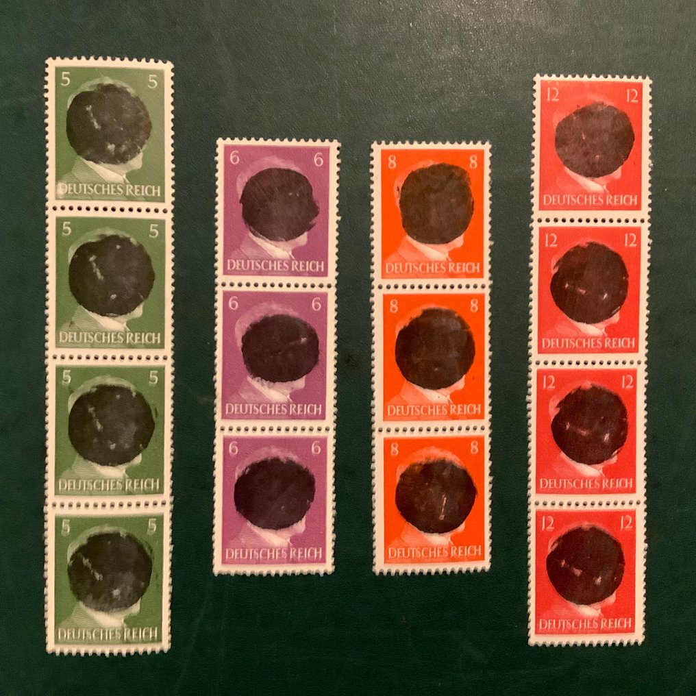 Γερμανία - Τοπικά ταχυδρομεία 1945 - 5, 6, 8 και 12 Pf Hitler σε λωρίδα με σάξονη μαύριση. - Michel #1.0