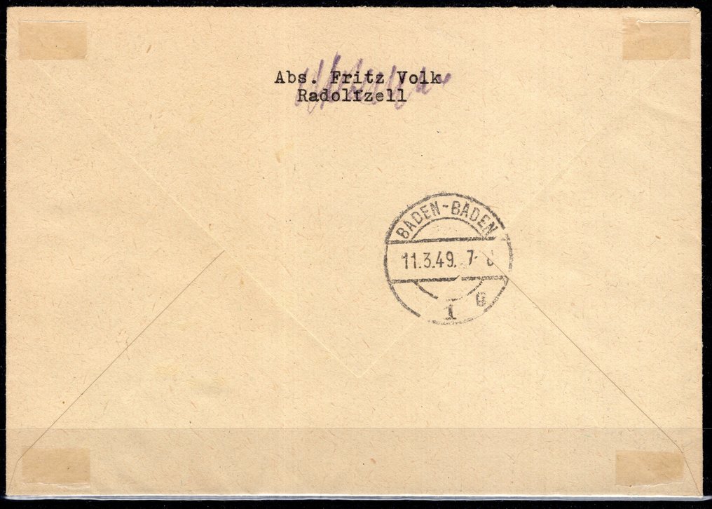 Baden - fransk zone 1949 - Block Röda korset på brev med attest - Michel Block 2 #2.1