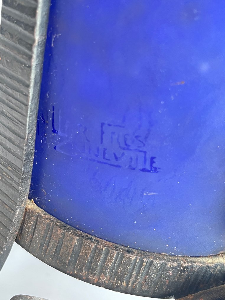 Muller Frères - 花瓶 -  新艺术风格大花瓶，签名“Muller Frès Luneville”——酸蚀玻璃与铁艺底座 - 酸蚀玻璃 - 37.5 厘米高 #1.0