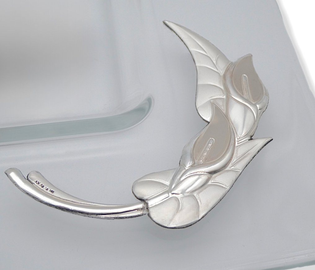 Sheratonn - Dessertservies (4) - Piatto da Portata con Dettaglio in Argento + Paletta per Torte, Coltello per Panettone & Pinze - Glas, zilverkleurig - RARE - vintage jaren 1970 #3.2