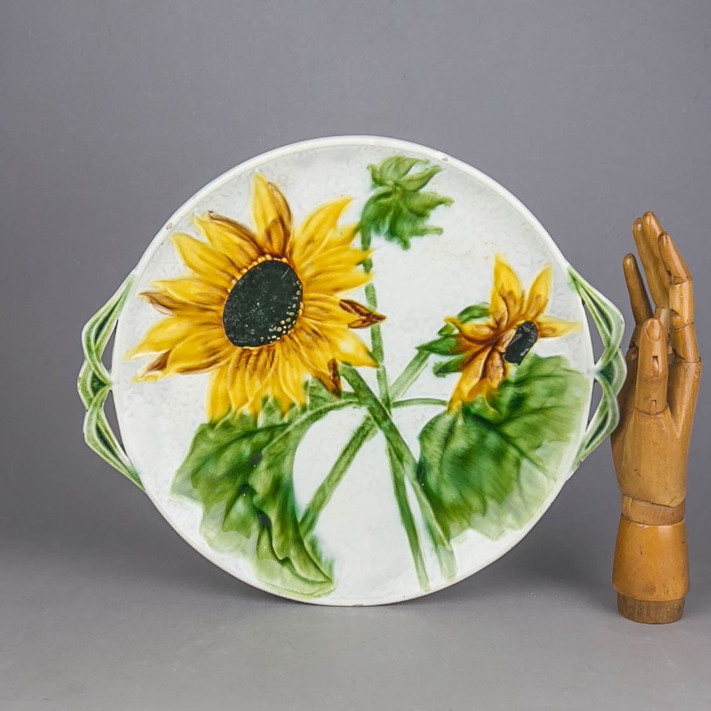 德国唯宝 - 充电器板 - 大型新艺术风格的陶瓷盘，装饰有“向日葵”。 - 陶瓷 #1.0