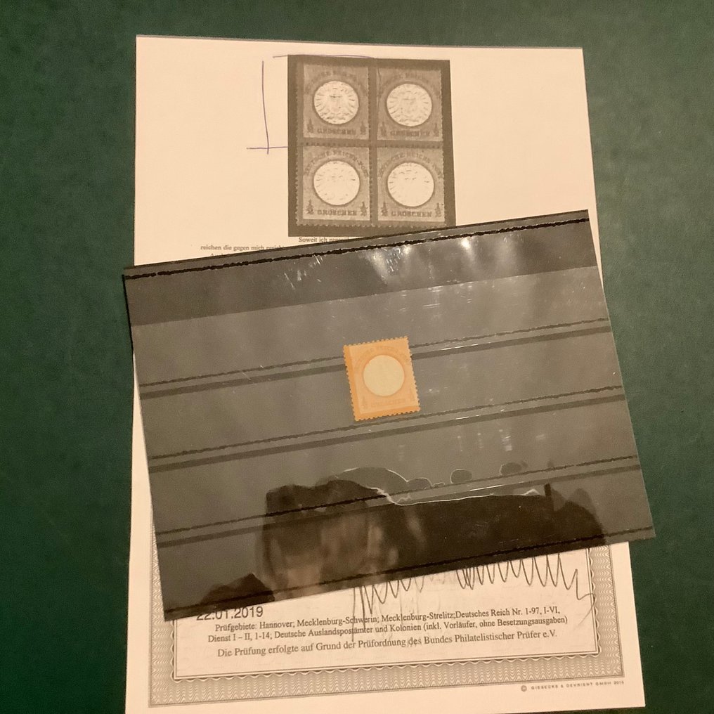 德意志帝国 1872 - 1/2 Groschen 价值 大型布鲁特谢尔德,带Jaschke Lantelme- MNH的复制报告 - Michel 18 #1.0