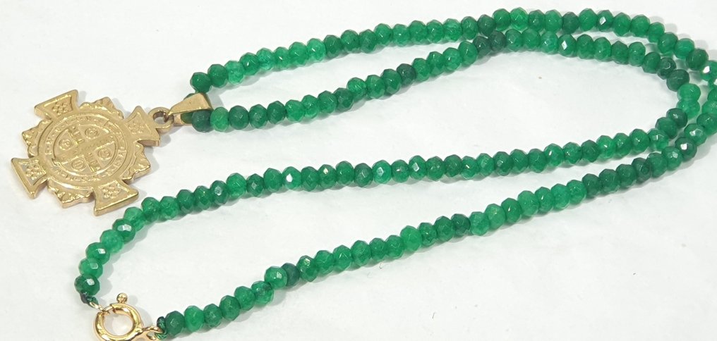 Εσμεράλντα - Cruz San Benito - Προστασία από το Διάβολο - Κλείσιμο ασημένιο 925 με επίστρωση χρυσού. - Κολιέ #1.0