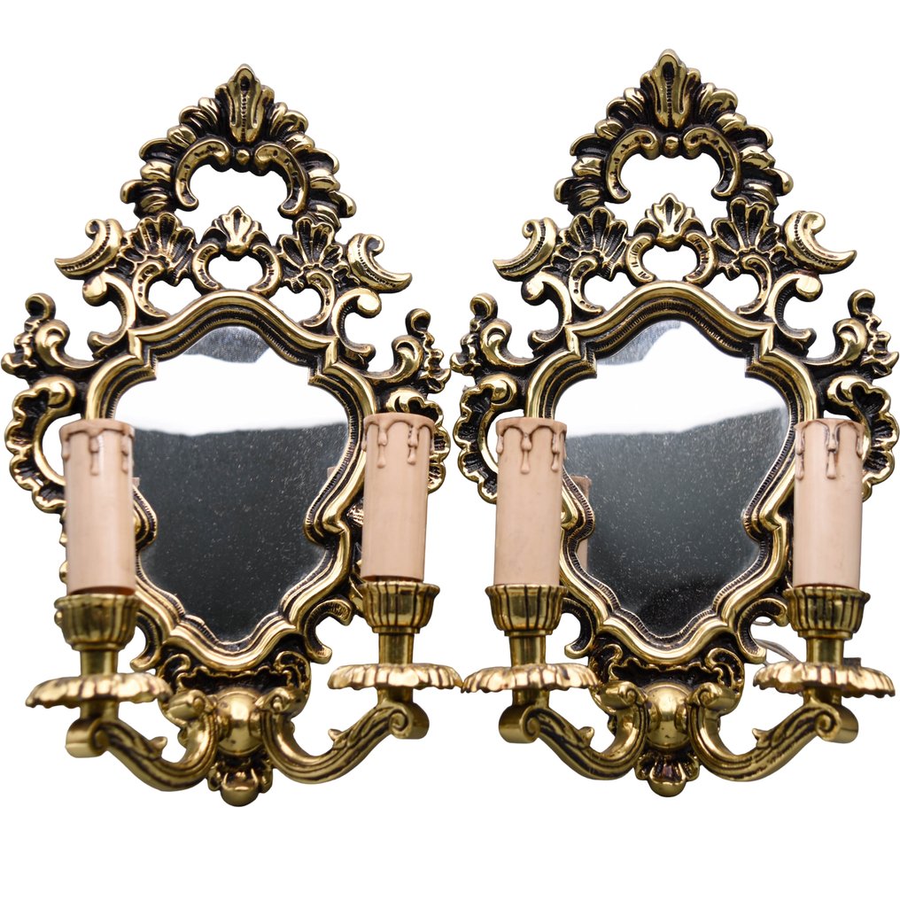 Wall lamp (2) - Rococo, with mirrors - Bronze #1.0