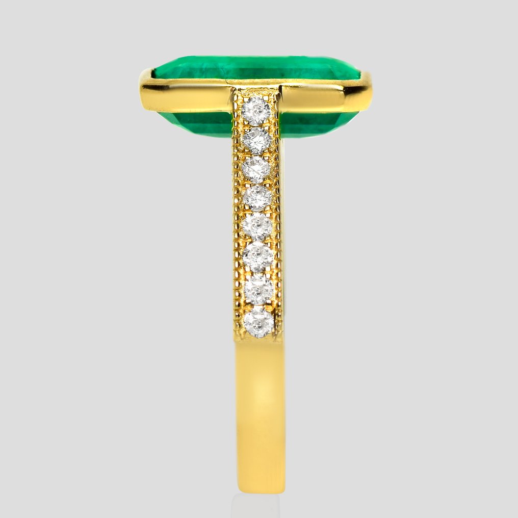 沒有保留價 - 戒指 - 14 克拉 黃金, IGI 2.87 克拉赞比亚浓郁绿色 -  3.15ct. tw. 祖母綠 - 鉆石 #4.3