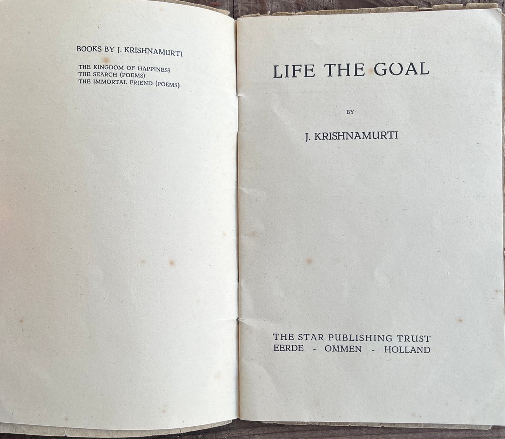 Signed, Jiddu Krishnamurti - Life The Goal, 1st Edition - 1928 #3.2