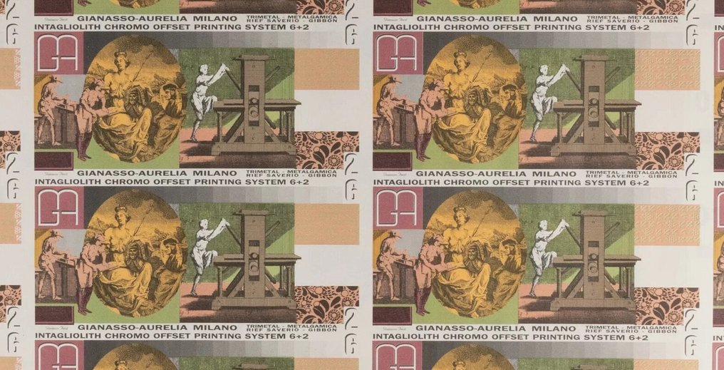 Ιταλία. - 25 Test Note Sheet  - Gianasso Aurelio - Intagliolith Cromo Offset Printing  (χωρίς τιμή ασφαλείας) #4.3