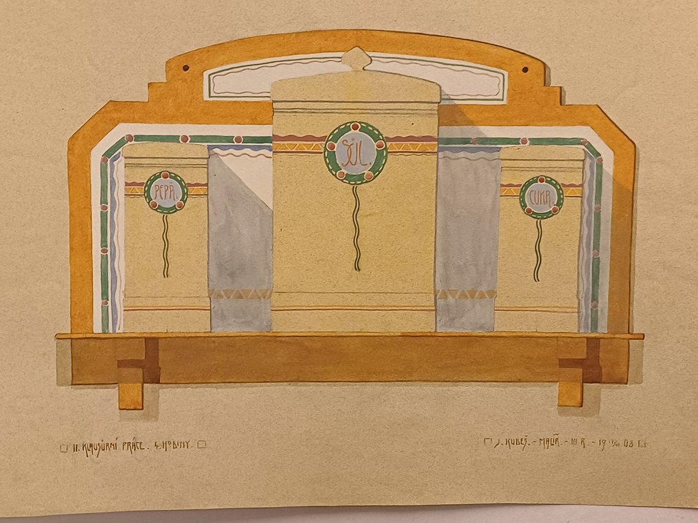 Wall decoration - Design for a herb rack with ceramic pots. - Czechia - Original design #2.1