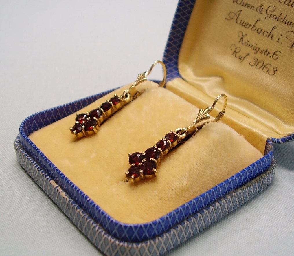 没有保留价 - 耳环 - 8K包金 黄金 -  3.00ct. tw. 石榴石 - 1890/1900年左右的波希米亚 #2.1