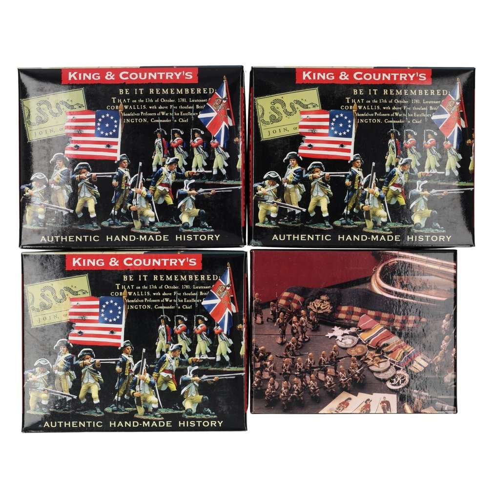 King & Country - American Revolution - 1776 American War of Independence Americans - Φιγούρα μινιατούρα - AR062 “Standing Firing” / AR063 “Advancing” / AR071 “Attacking” / AR075   “Guardsman Marching”  (4) - Λευκό μέταλλο #2.1
