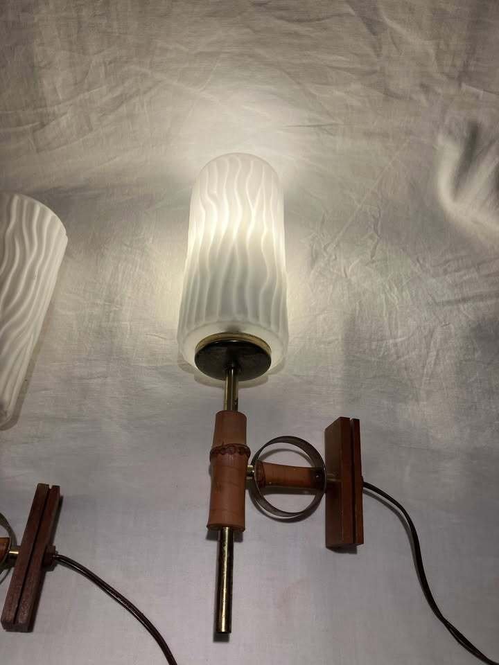 Wandlamp (3) - Glas, Messing, Hout, Bamboe #4.3