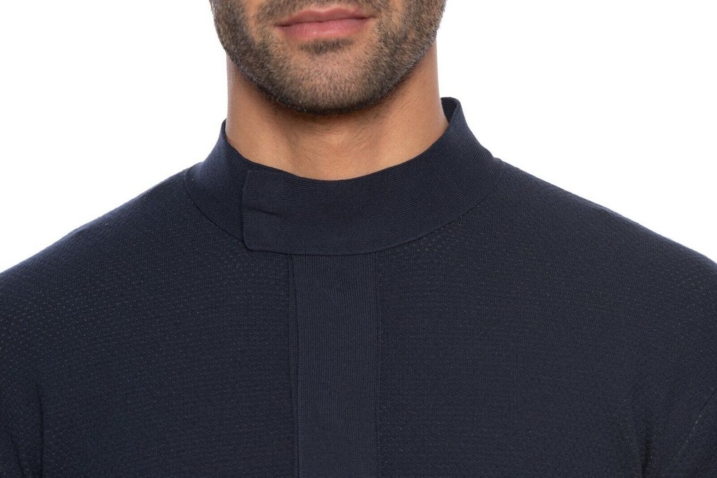 GIORGIO ARMANI RRP 1150€ Sweater Perforated Viscose Mock Neck Blue - 48 IT - Sweter - Nowe z metkami #2.1