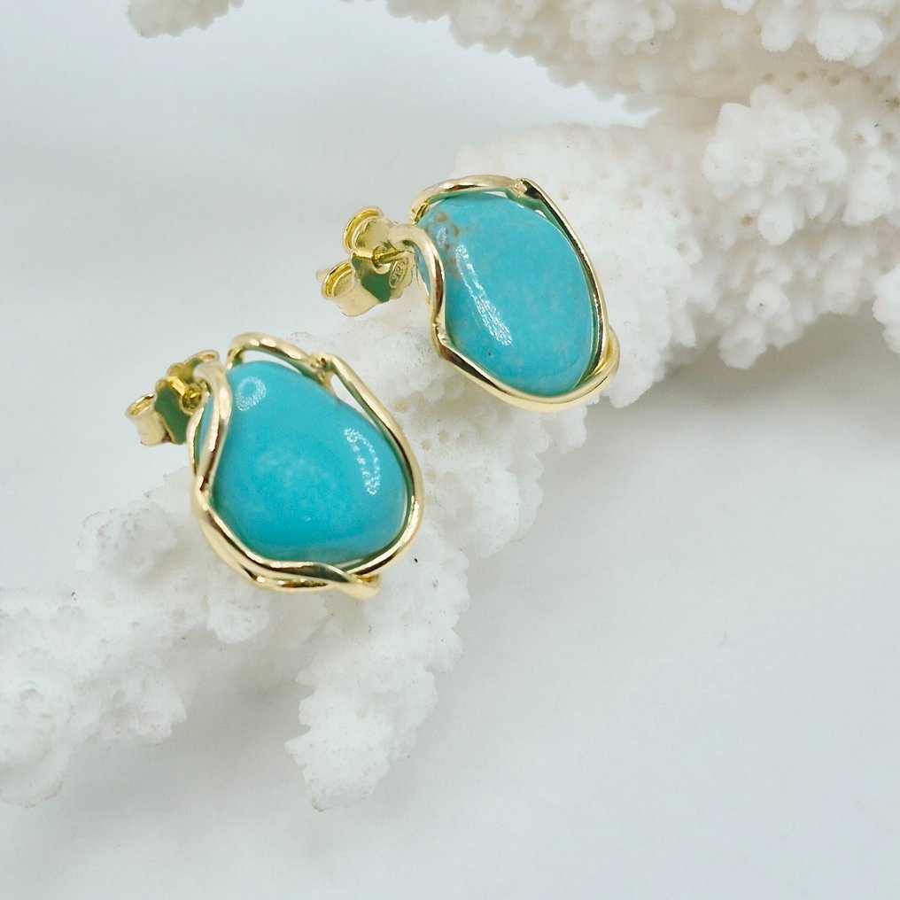 Τυρκουάζ - Ασημί, Gold-plated - Σκουλαρίκια - American Turkish #1.0