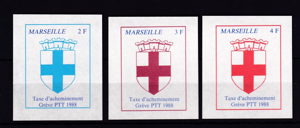 法国 1988 - 罢工邮票，马赛，完整系列 - Mayer n°44/46 #1.0