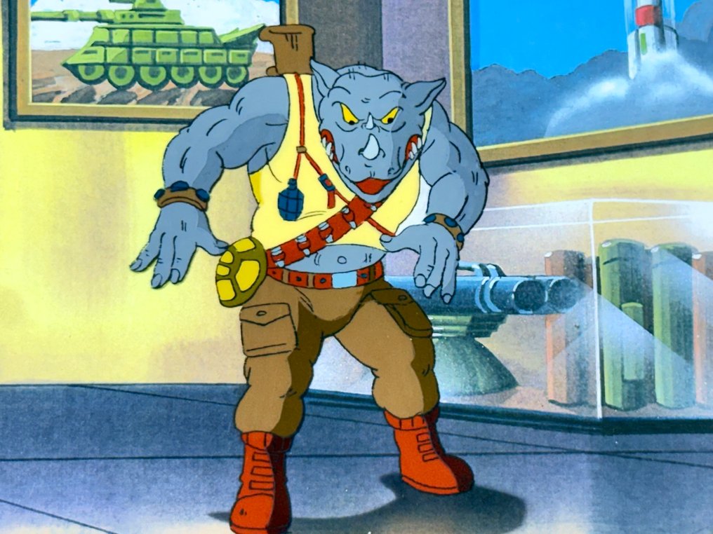 Murakami-Wolf-Swenson - Original animation cel of Rocksteady, with background - Teenage Mutant Ninja Turtles (1987/1996) #3.2