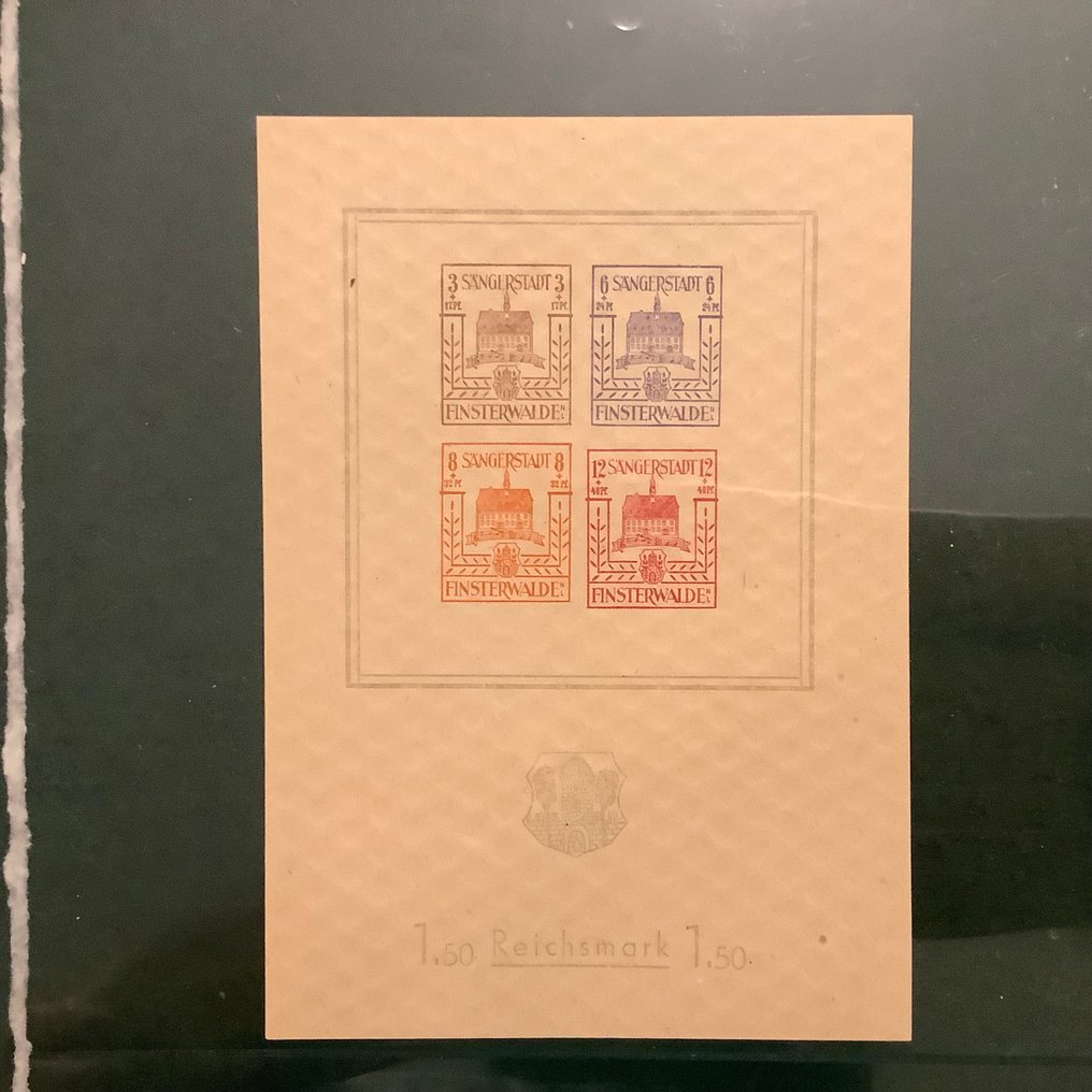 Germany - Local postal areas 1945/1946 - Finsterwalde: entire area with both blocks. - Michel 1/12 en blok 1/2 #3.2