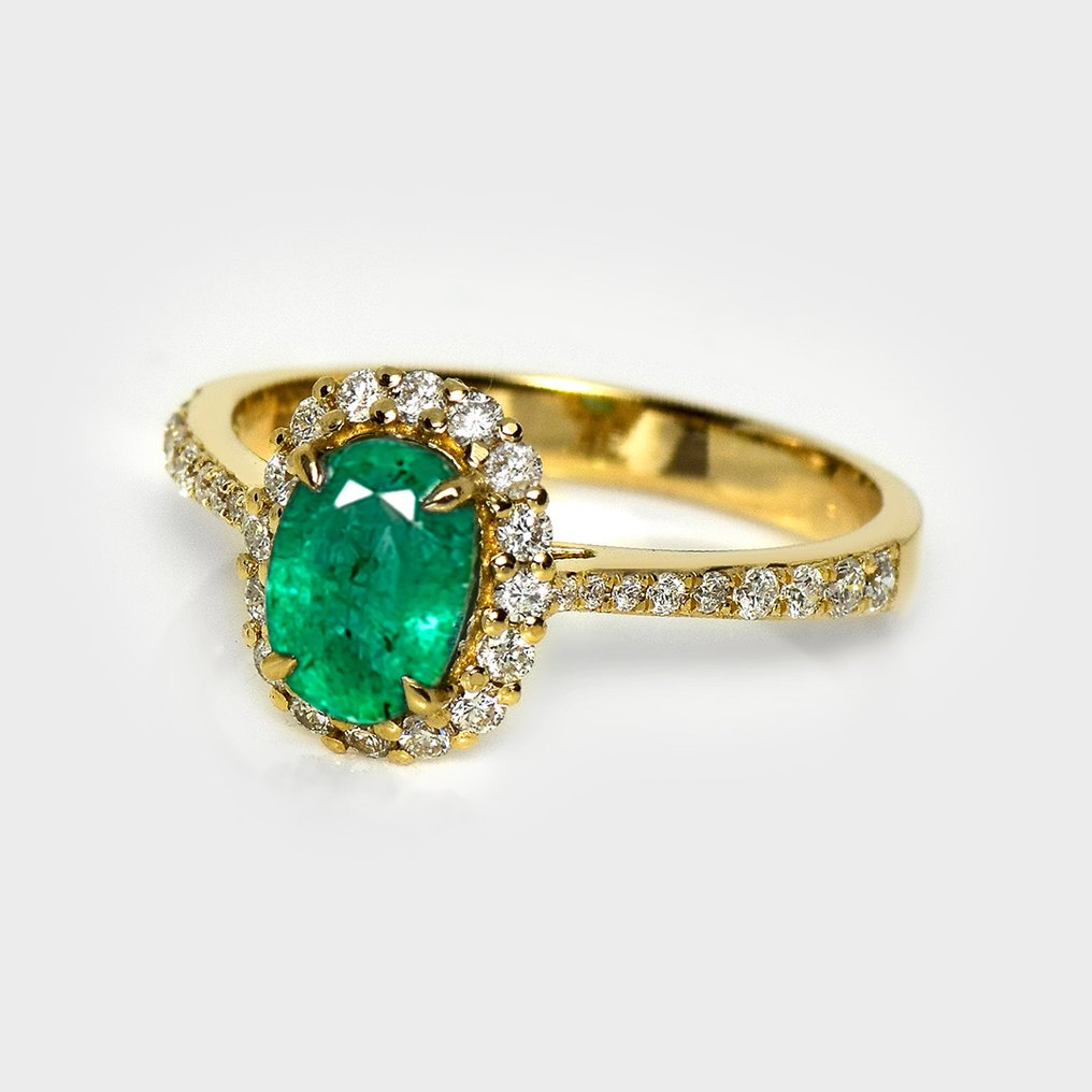 No reserve price - Ring - 14 kt. Yellow gold, IGI 1.06 ct Zambia Intense Green -  1.47ct. tw. Emerald - Diamond #2.1