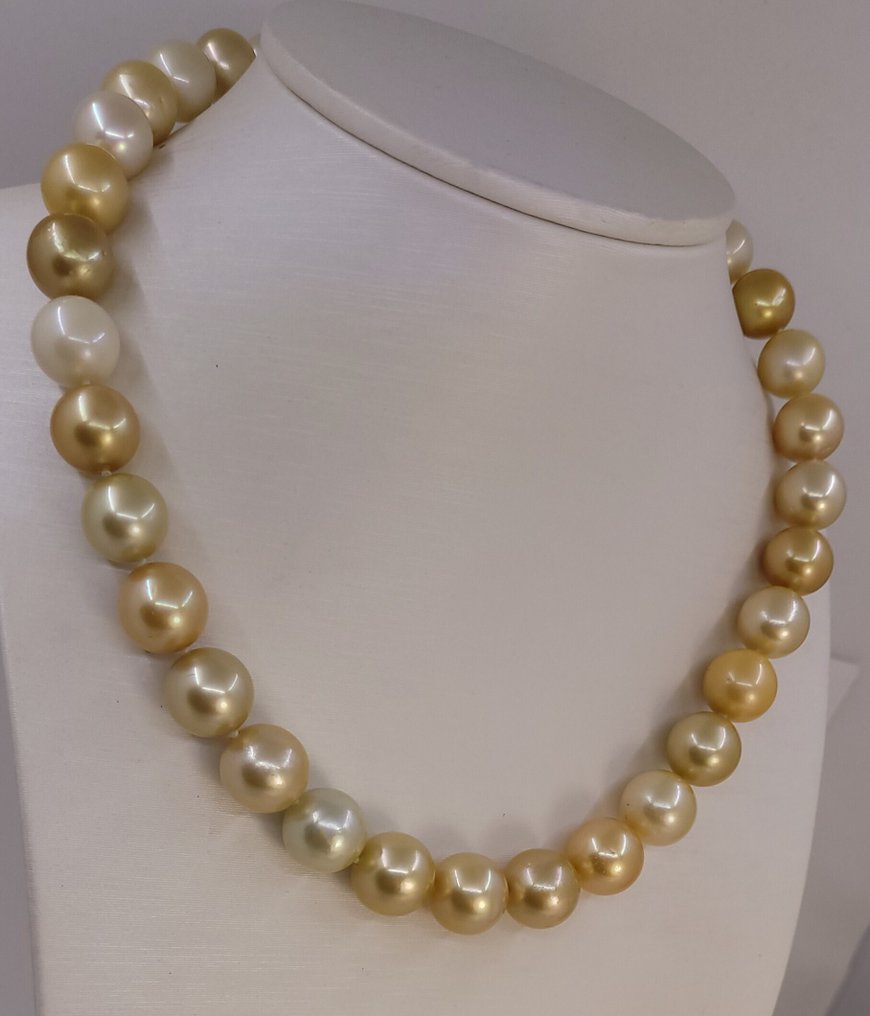 頸鏈 - 14 克拉 黃金, PSL 认证澳大利亚南海珍珠 - 10.4x12.9毫米 #3.2