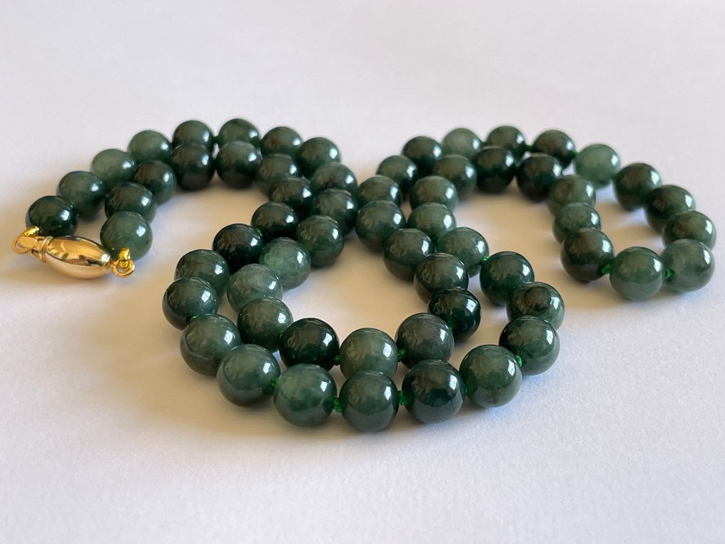 18 carati (750) Oro - Giada verde scuro (A) - Collana #2.1