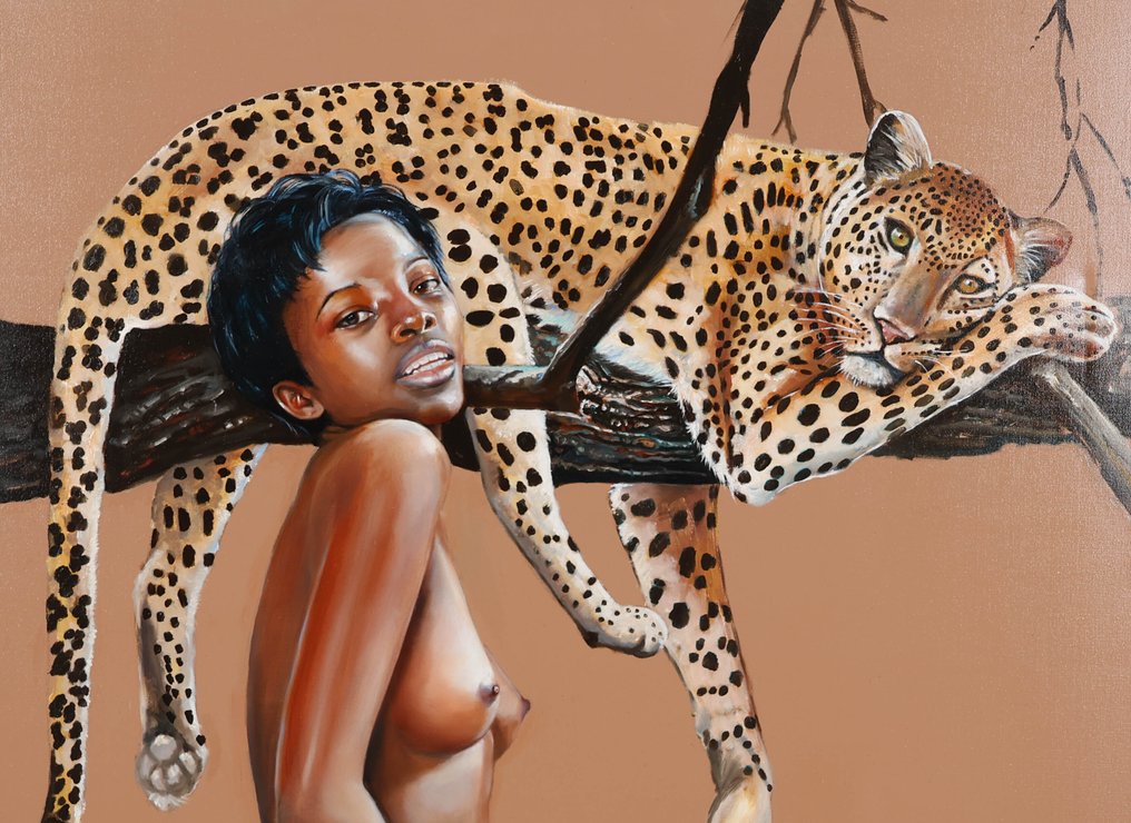 Louis Nagelkerke (1949) - Naakte vrouw en panter #3.2