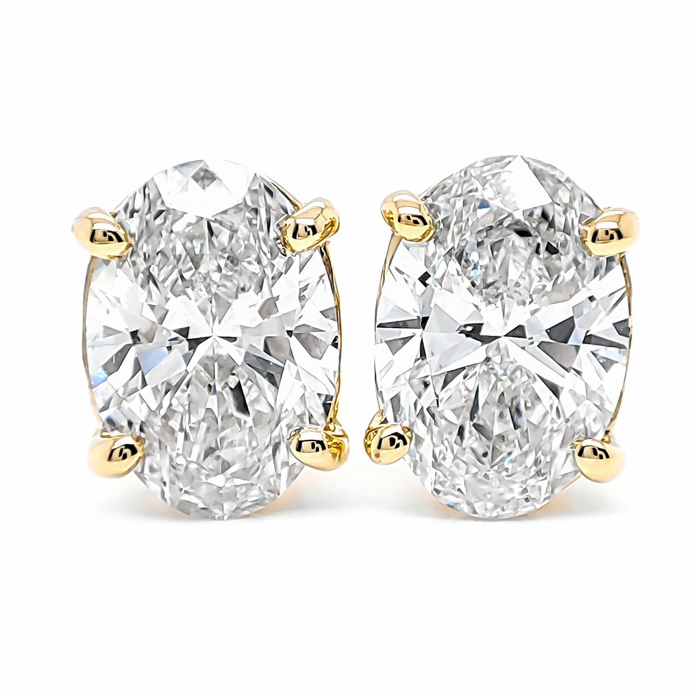 没有保留价 - 耳环 - 14K包金 黄金 - 3.85ct. tw. 钻石 (实验室培育) - IGI Certified #1.0