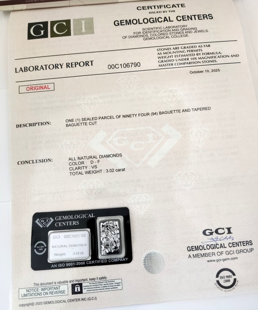 没有保留价 - 94 pcs 钻石 (天然) - 3.02 ct - 锥形 - D (无色), F - VS1 轻微内含一级 - 以色列宝石中心(G.C.I.) - Baguette 和锥形 #1.0