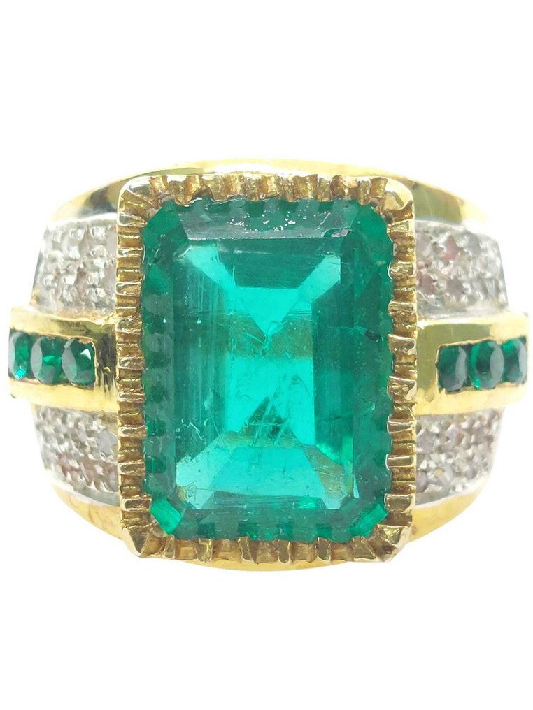 Senza prezzo di riserva - Anello - 9 kt Argento, Oro giallo Smeraldo - Pietre preziose miste #1.0