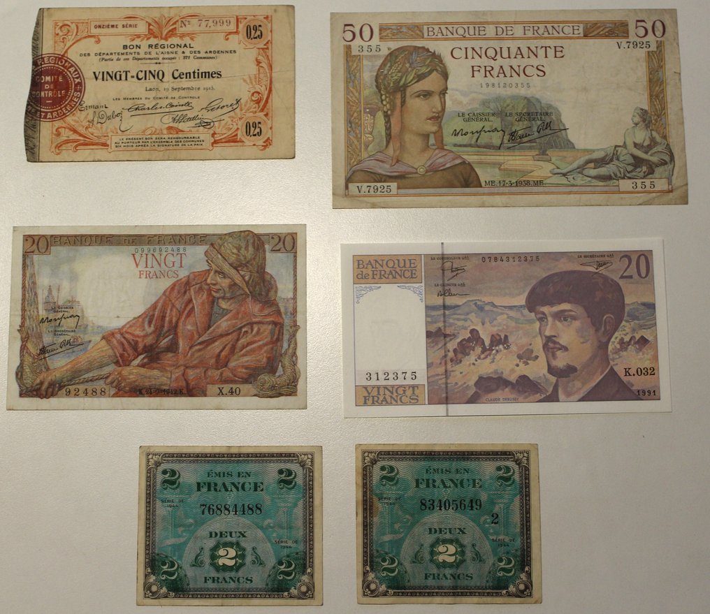 Francia. - 12 Banknotes - Various Dates  (Senza prezzo di riserva) #3.2