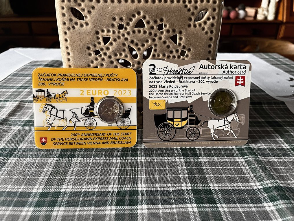 Slowakije. 2 Euro 2023 "Stagecoaches Vienna-Bratislava" (incl. signed by the author) (2 coincards)  (Zonder minimumprijs) #1.0