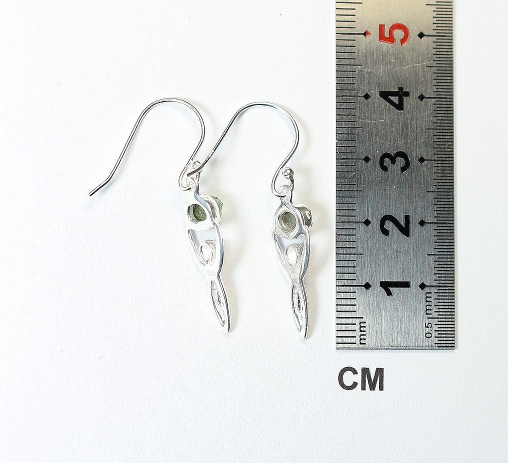 Orecchini in Moldavite / grezzi / nuovi 925. Argento Sterling - 2.58 g - (2) #1.0